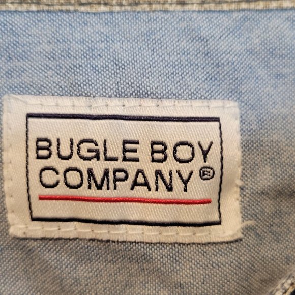 Vintage Bugle Boy Company Collarless Button Up Shirt Blue Tan Stripes XL - Picture 6 of 12